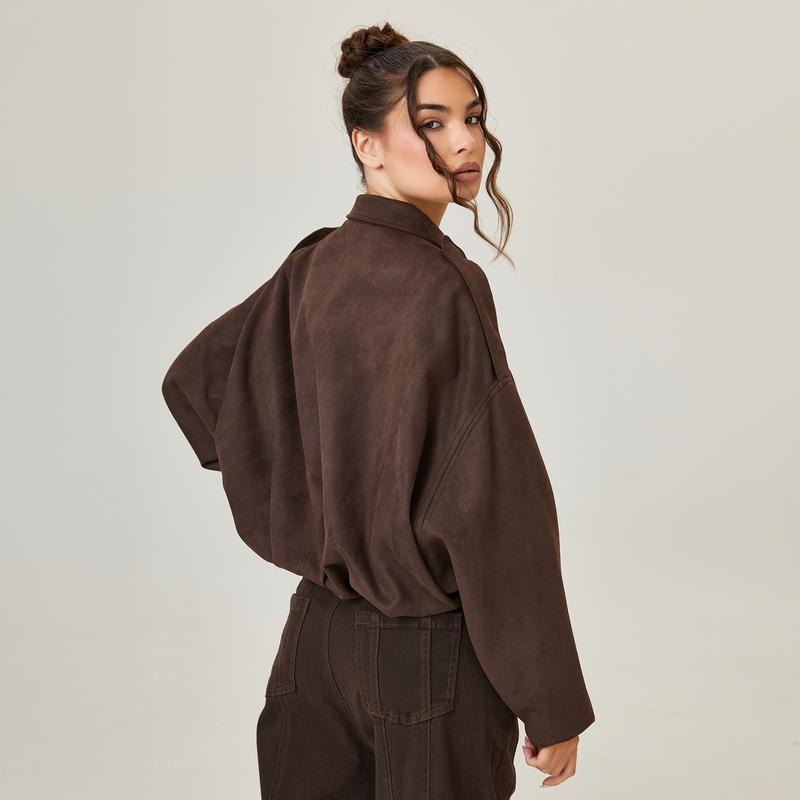 Tove | Women's Oversized Cropped Faux Suede Bomber Jacket