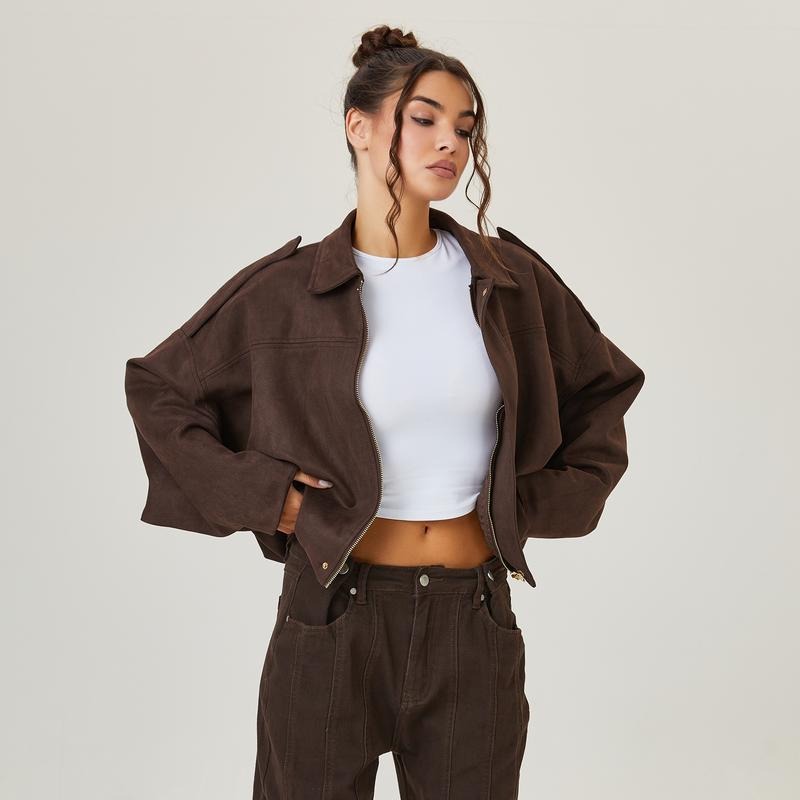 Tove | Women's Oversized Cropped Faux Suede Bomber Jacket