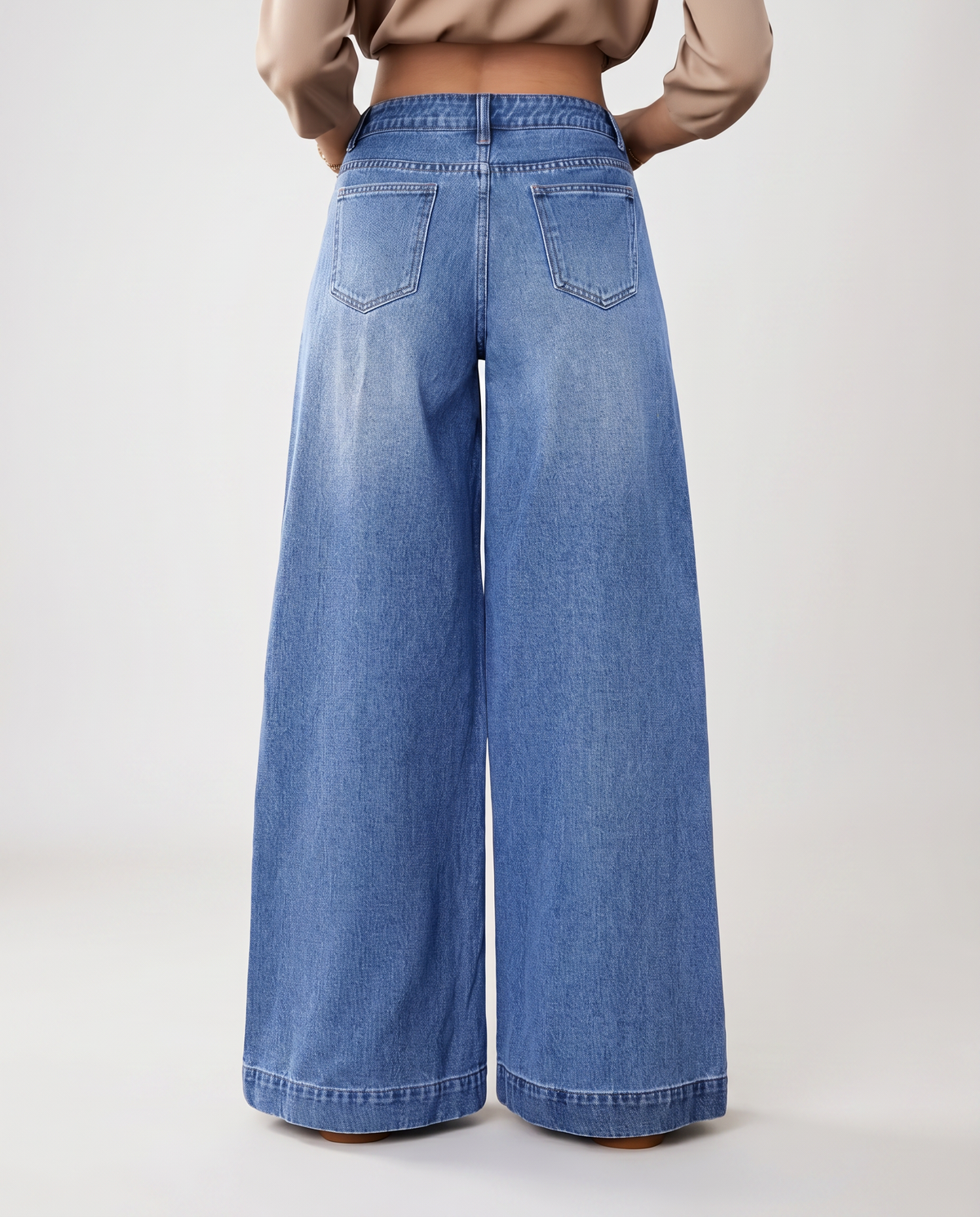 Women's High-Waisted Blue Denim Wide-Leg Button-Front Jeans