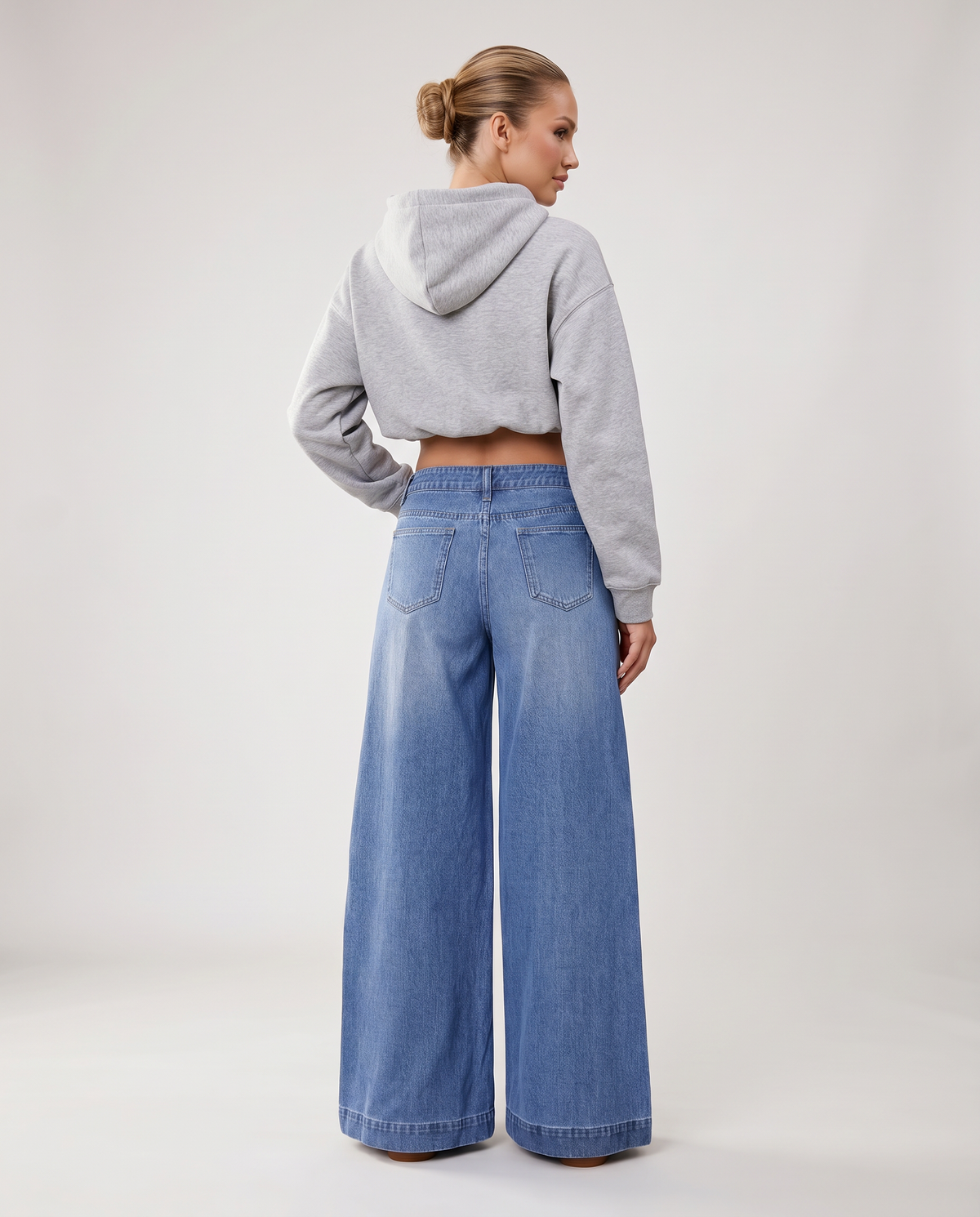 Women's High-Waisted Blue Denim Wide-Leg Button-Front Jeans