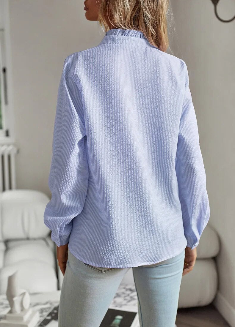 Roseline | Women's Ruffle Front Button-Up Blouse