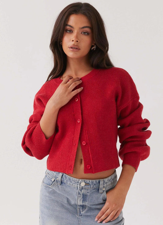 Women's Red Knit Cardigan Classic Fit | Autumn Style