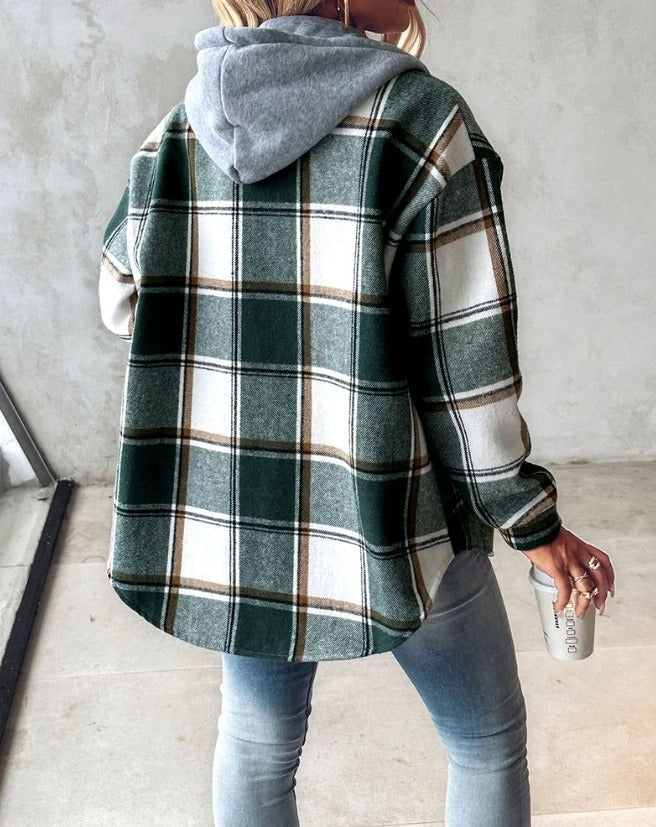 Romilly | Women's Hooded Check Relaxed-Fit Flannel Shacket
