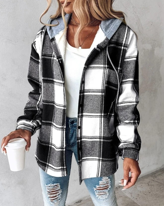 Romilly | Women's Hooded Check Relaxed-Fit Flannel Shacket
