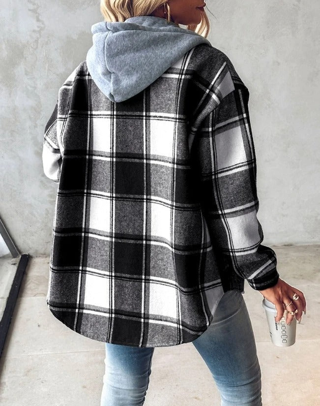 Romilly | Women's Hooded Check Relaxed-Fit Flannel Shacket