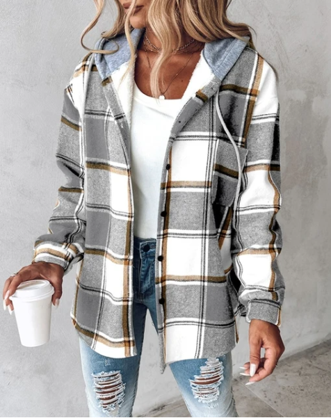 Romilly | Women's Hooded Check Relaxed-Fit Flannel Shacket