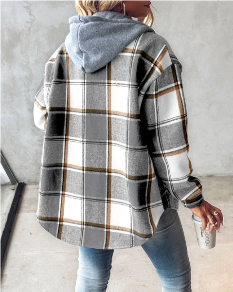 Romilly | Women's Hooded Check Relaxed-Fit Flannel Shacket