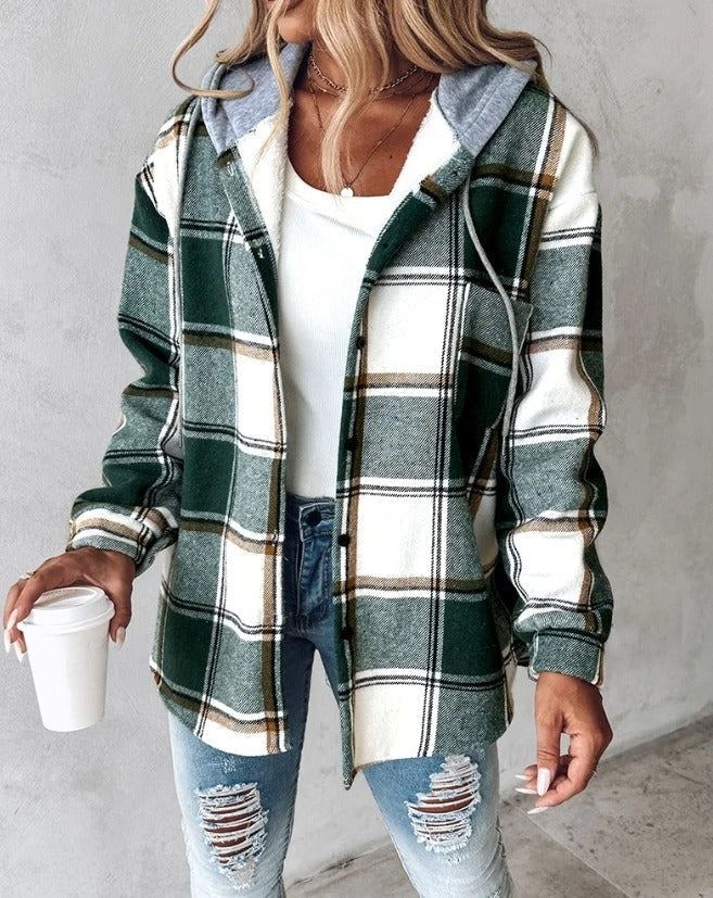 Romilly | Women's Hooded Check Relaxed-Fit Flannel Shacket