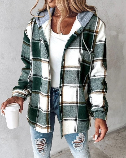 Romilly | Women's Hooded Check Relaxed-Fit Flannel Shacket