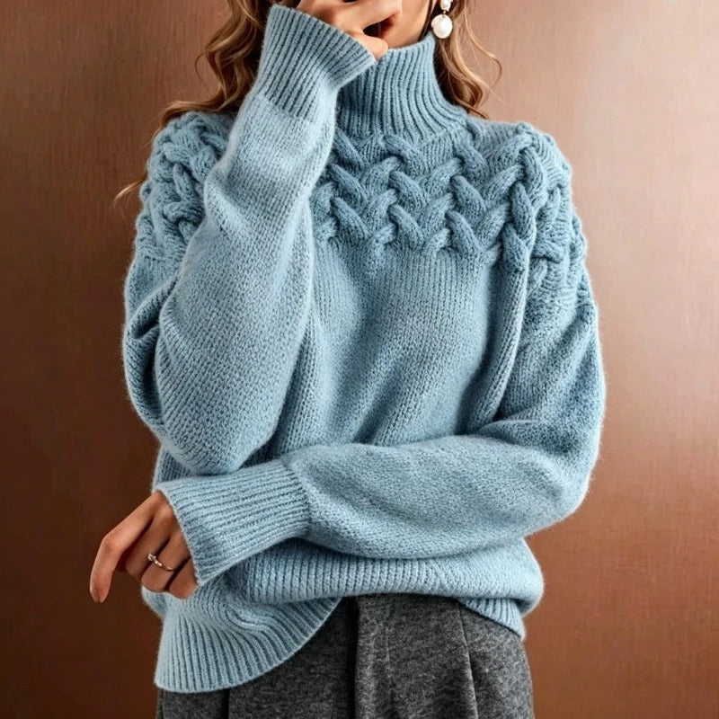Women's Cable-Yoke Turtleneck Oversized Knit Jumper