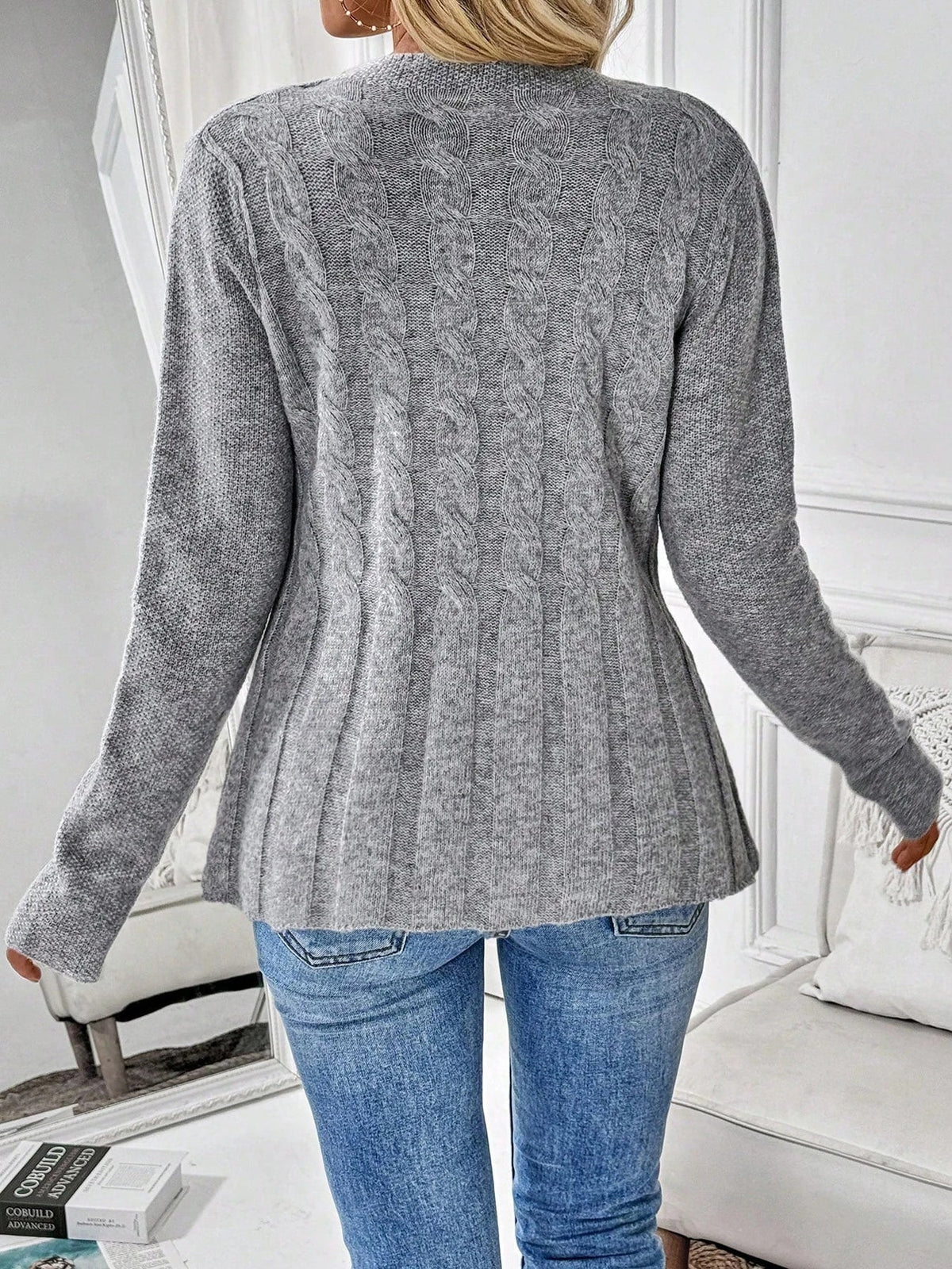 Penelope | Women's Cable-Knit Fitted Peplum Button Cardigan
