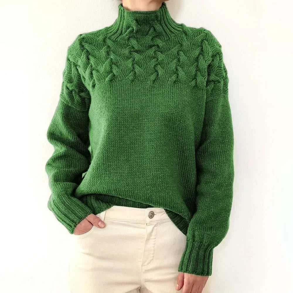 Women's Cable-Yoke Turtleneck Oversized Knit Jumper