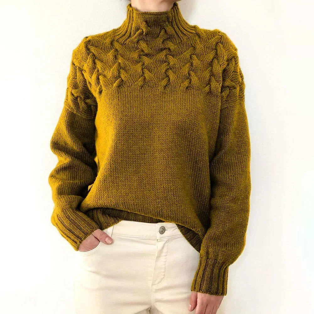 Women's Cable-Yoke Turtleneck Oversized Knit Jumper