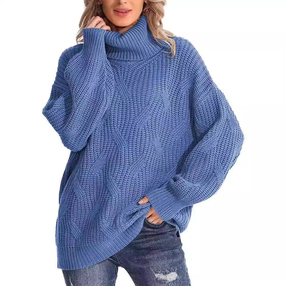 Women's Chunky Cable-Knit Oversized Turtleneck Jumper