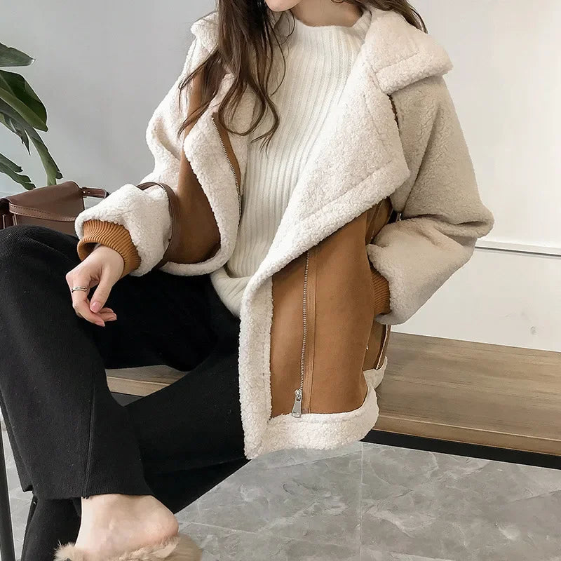 Sloane | Women's Faux Suede Shearling-Lined Aviator Winter Jacket