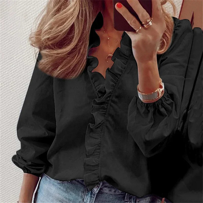 Rosabelle | Women's Ruffle Trim Button Blouse