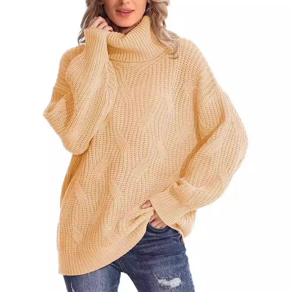 Women's Chunky Cable-Knit Oversized Turtleneck Jumper