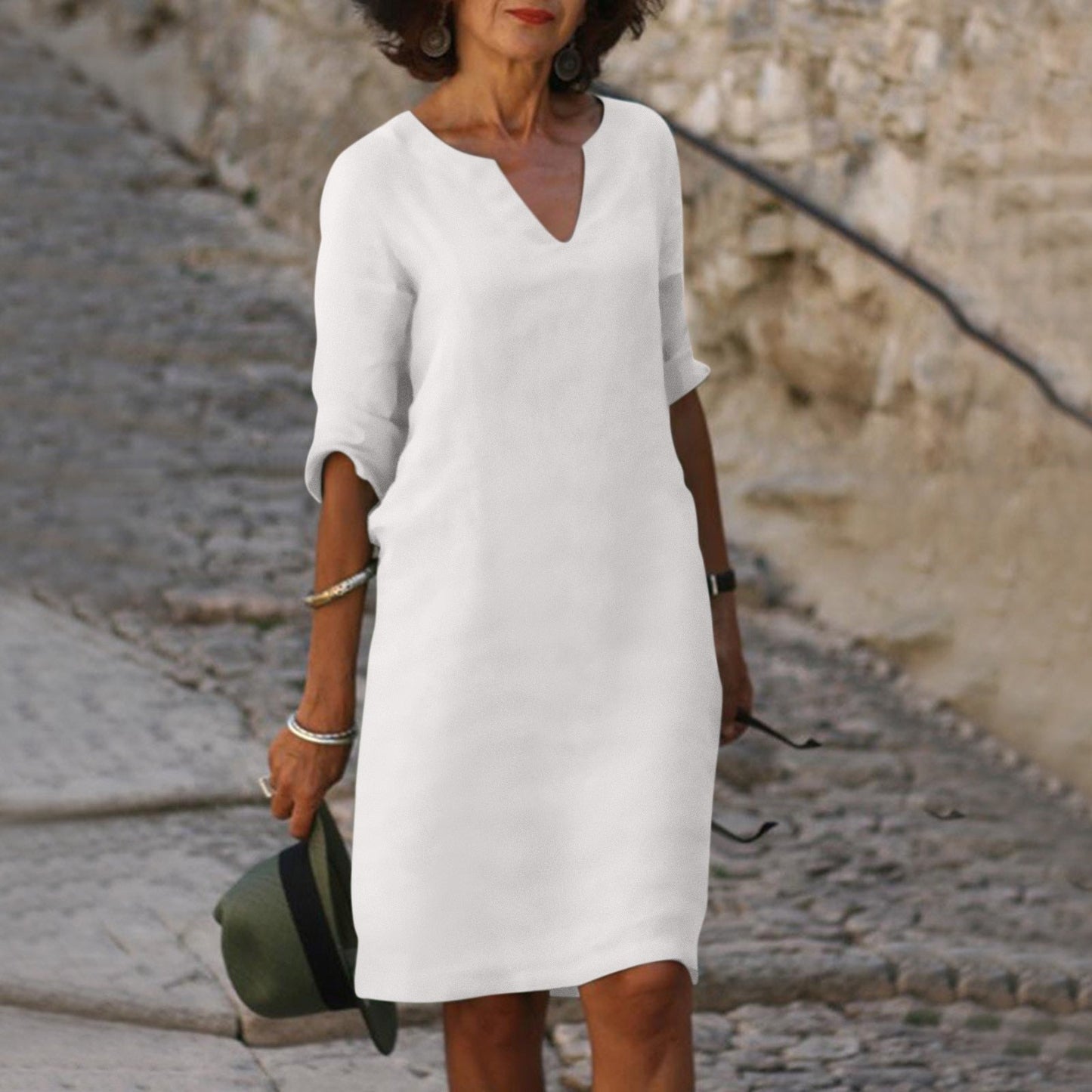 Elowen | Cotton V-Neck Midi Summer Dress