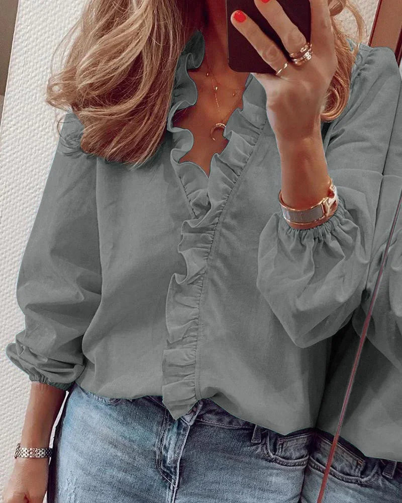 Rosabelle | Women's Ruffle Trim Button Blouse