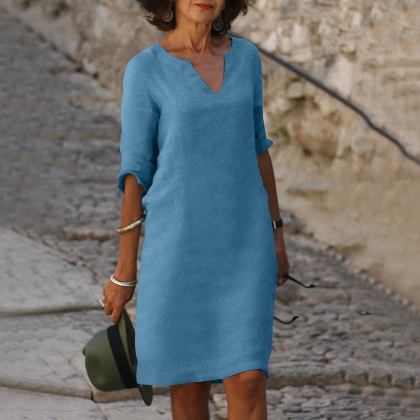 Elowen | Cotton V-Neck Midi Summer Dress