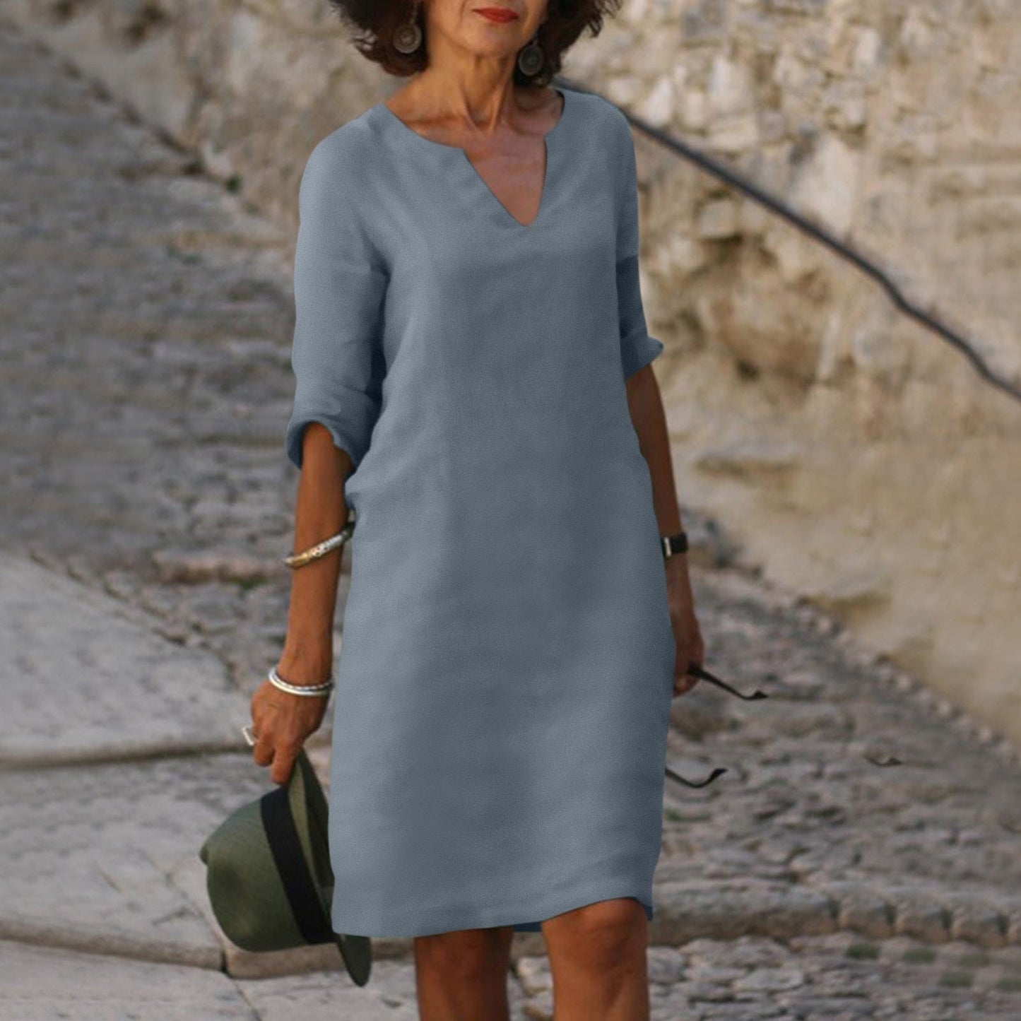 Elowen | Cotton V-Neck Midi Summer Dress