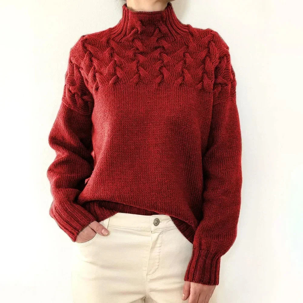 Women's Cable-Yoke Turtleneck Oversized Knit Jumper