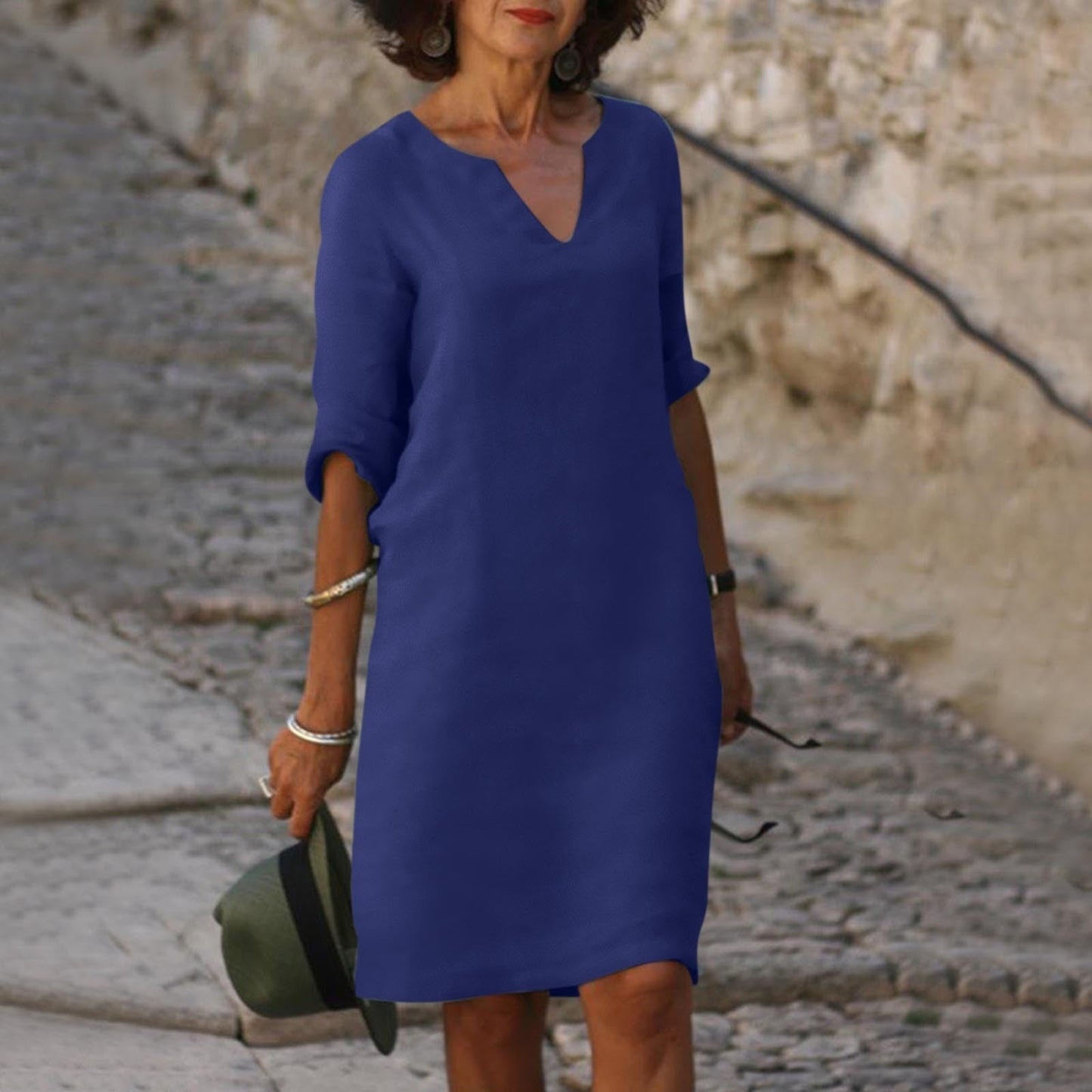 Elowen | Cotton V-Neck Midi Summer Dress