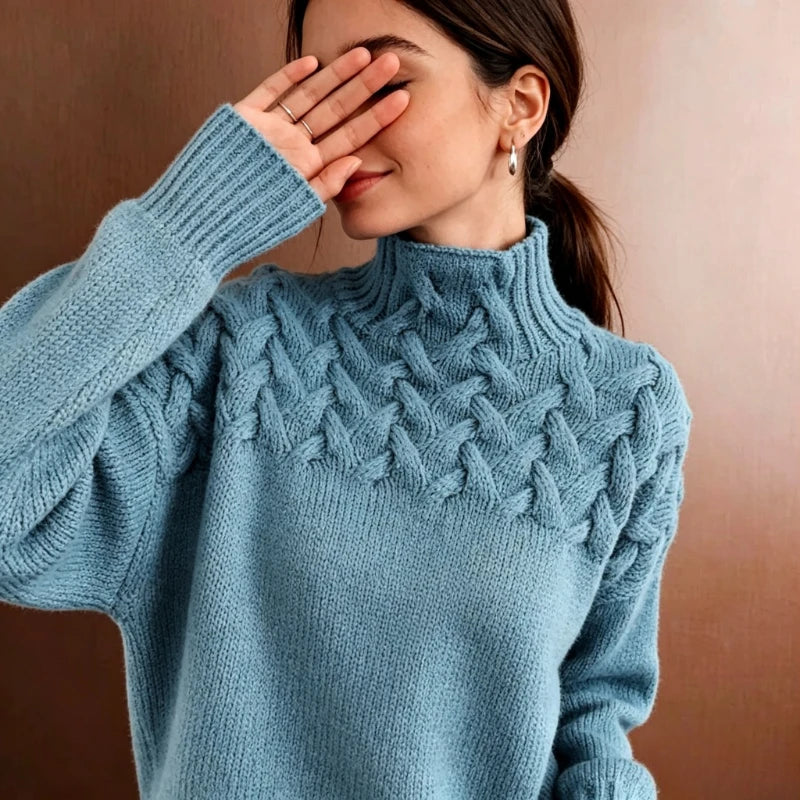 Women's Cable-Yoke Turtleneck Oversized Knit Jumper