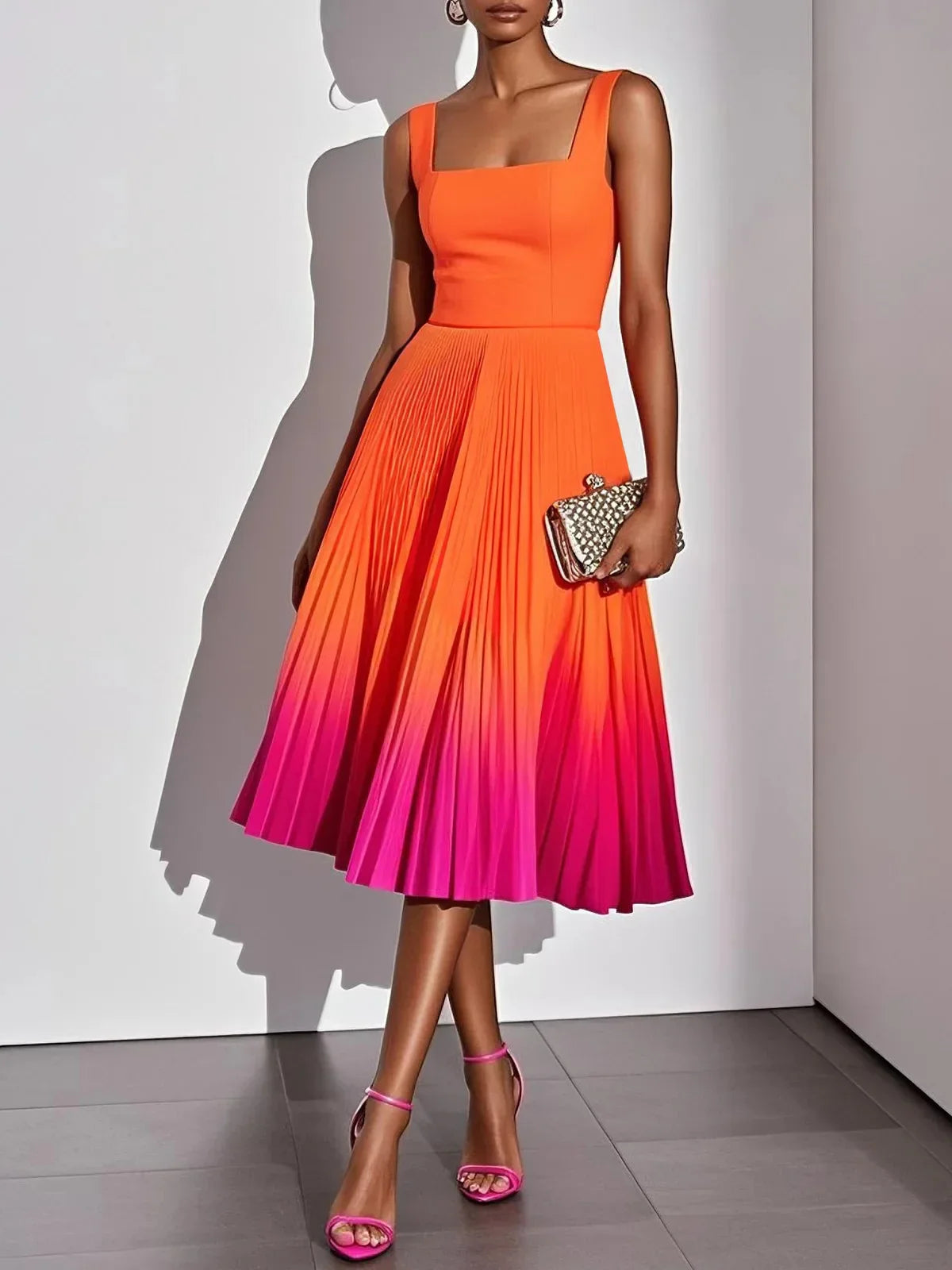 Amarande | Women's Gradient Pleated Party Midi Dress