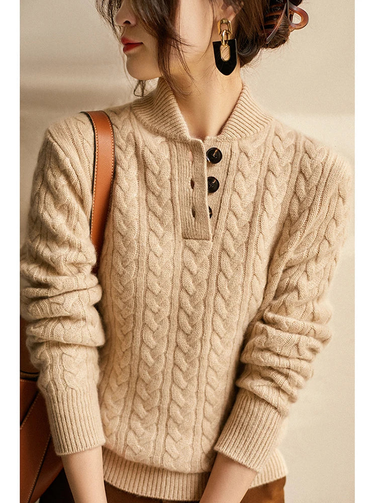 Annika | Openwork Cable Knit Turtleneck Jumper