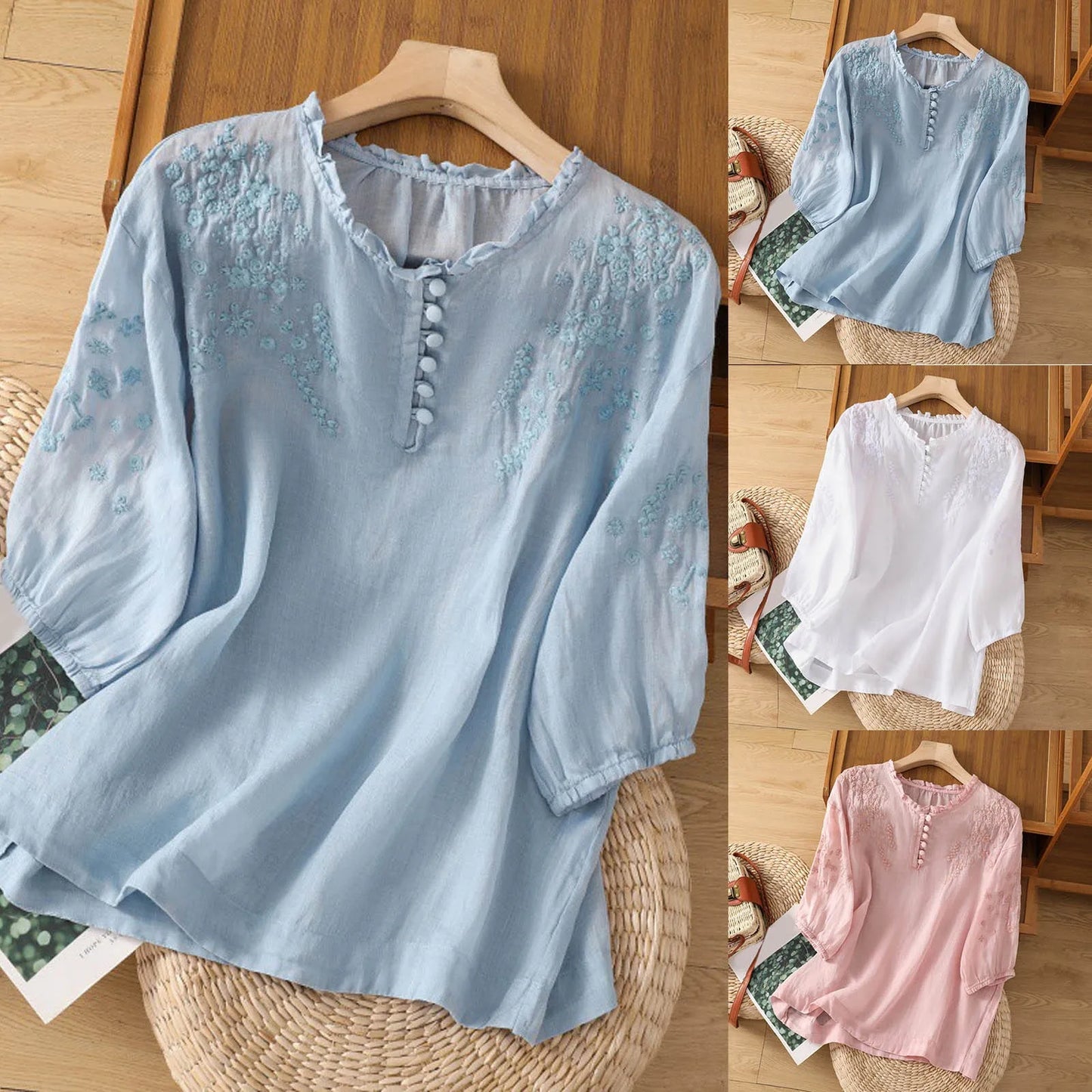 Ariette | Women's Embroidered Relaxed-Fit Blouse