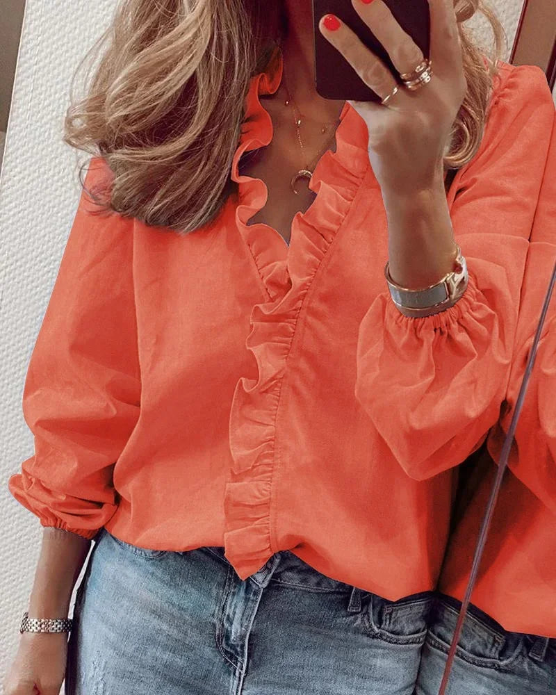 Rosabelle | Women's Ruffle Trim Button Blouse