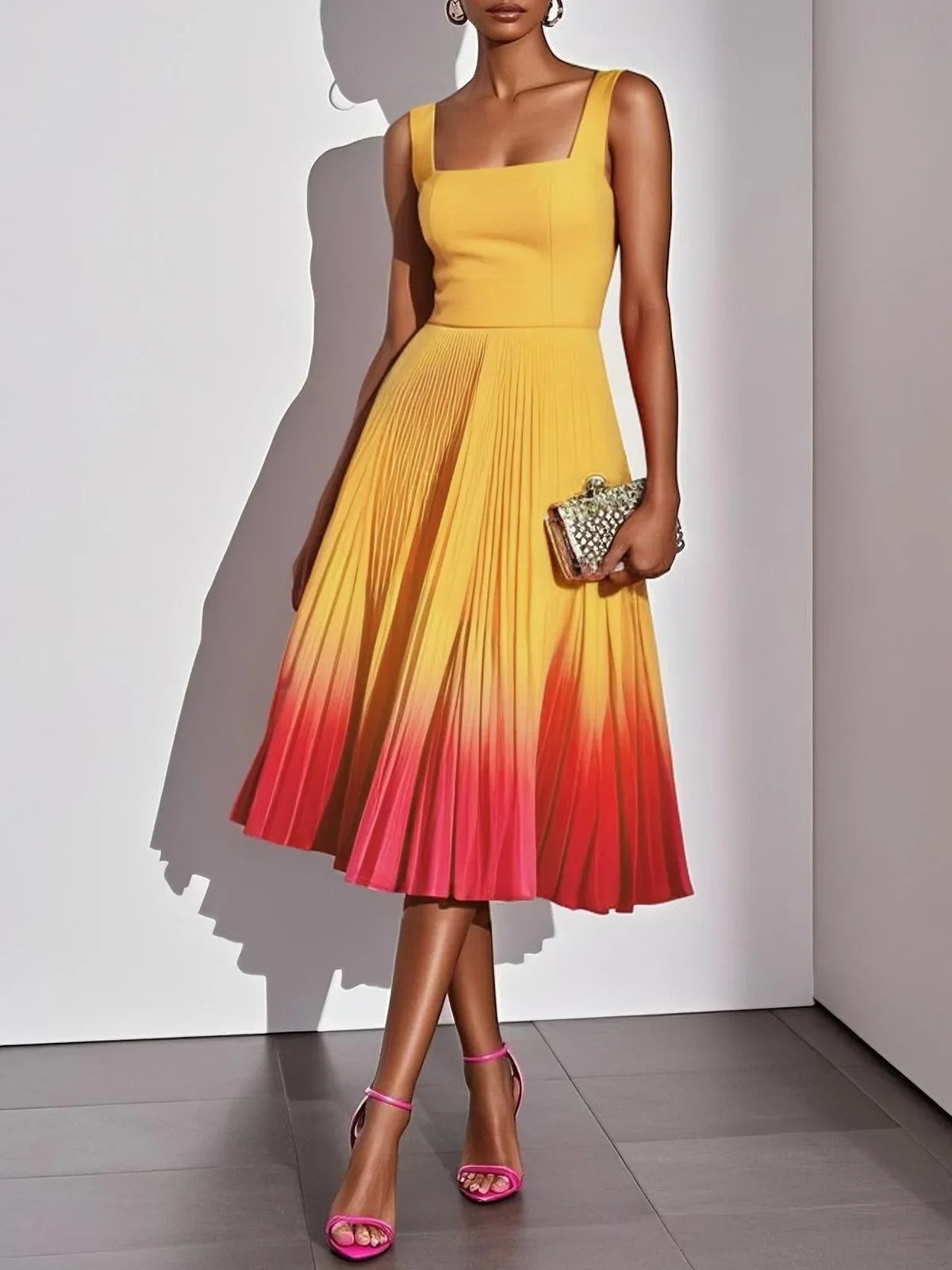Amarande | Women's Gradient Pleated Party Midi Dress