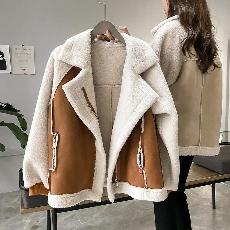 Sloane | Women's Faux Suede Shearling-Lined Aviator Winter Jacket