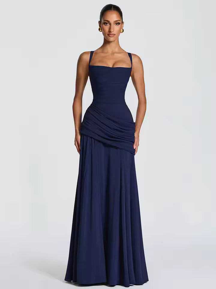 Aurélie | Elegant Ruched Square Neck Maxi Dress