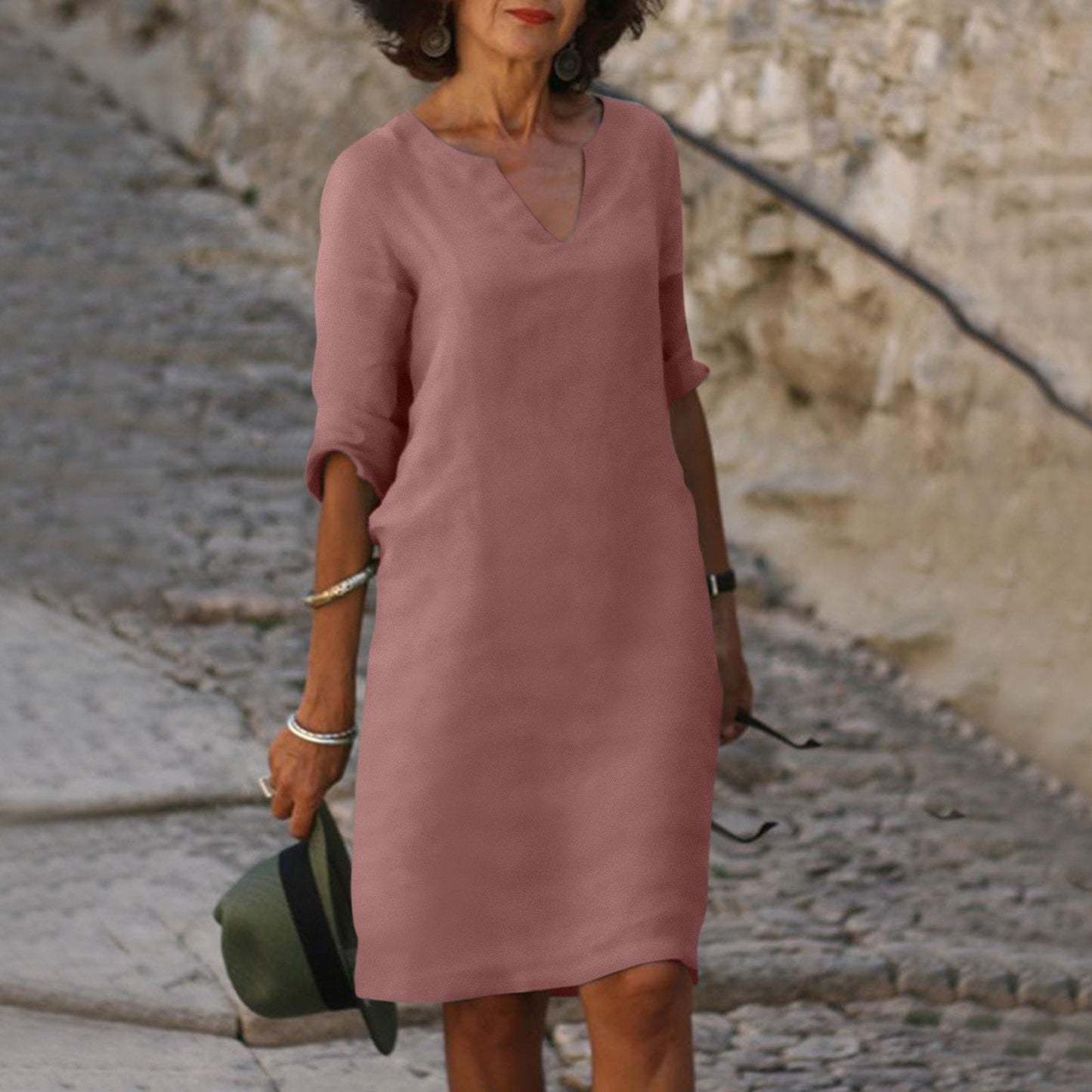 Elowen | Cotton V-Neck Midi Summer Dress