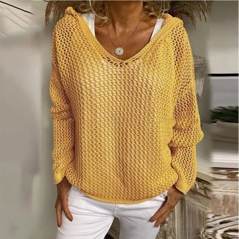 Livia | Women's Open-Knit V-Neck Jumper
