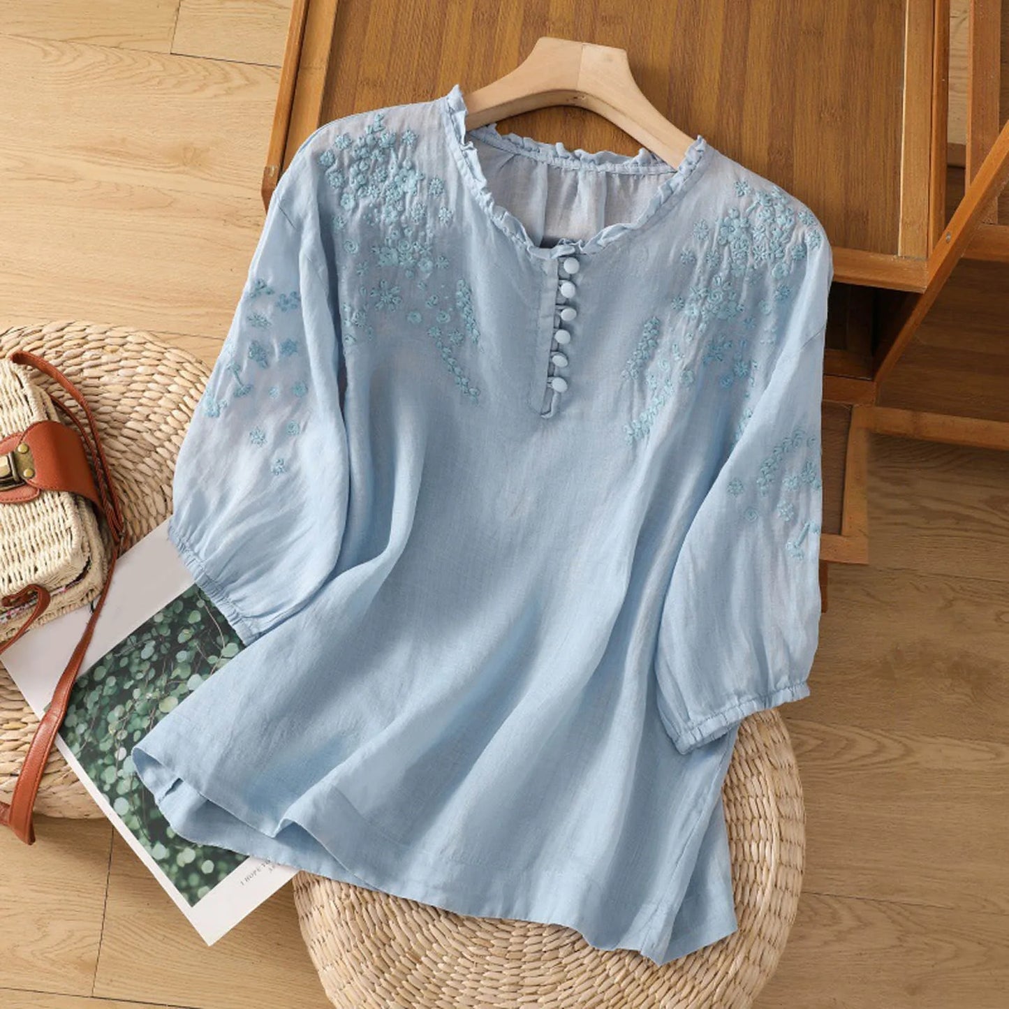 Ariette | Women's Embroidered Relaxed-Fit Blouse