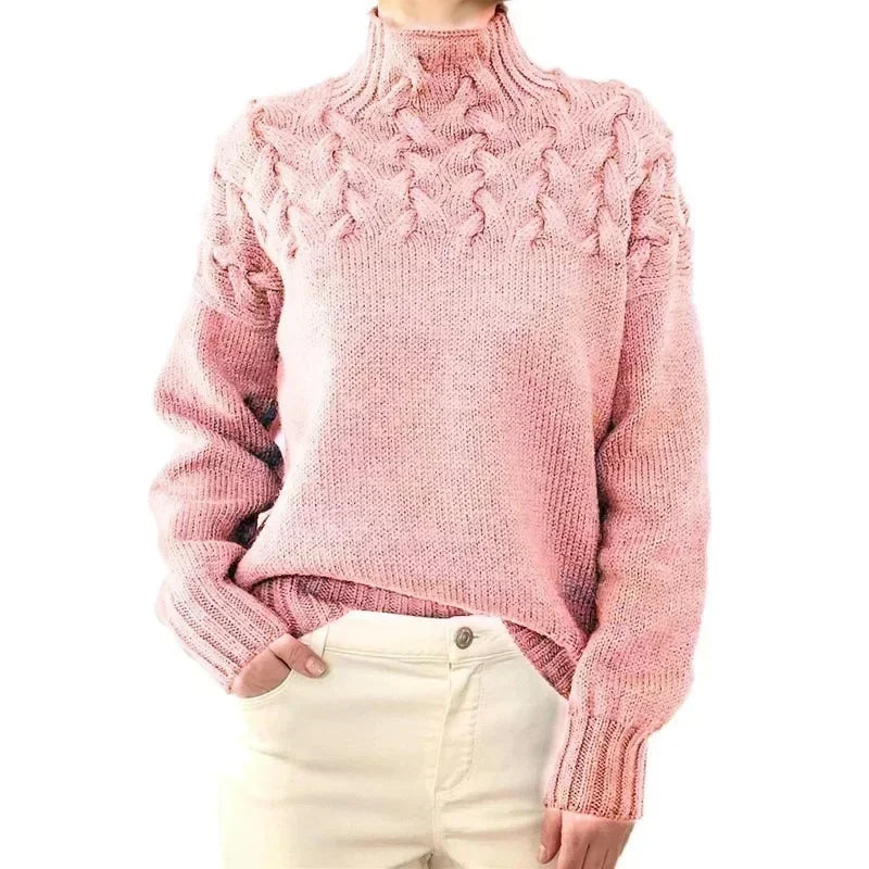 Women's Cable-Yoke Turtleneck Oversized Knit Jumper
