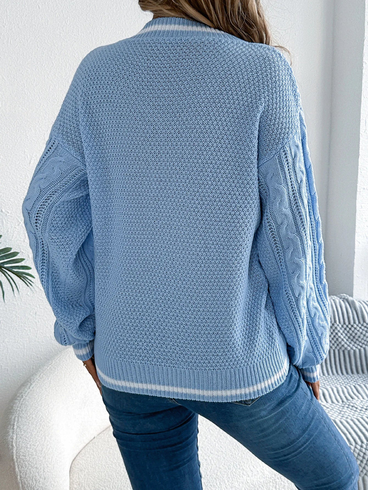 Phoebe | Women's Cable-Knit V-Neck Relaxed Jumper