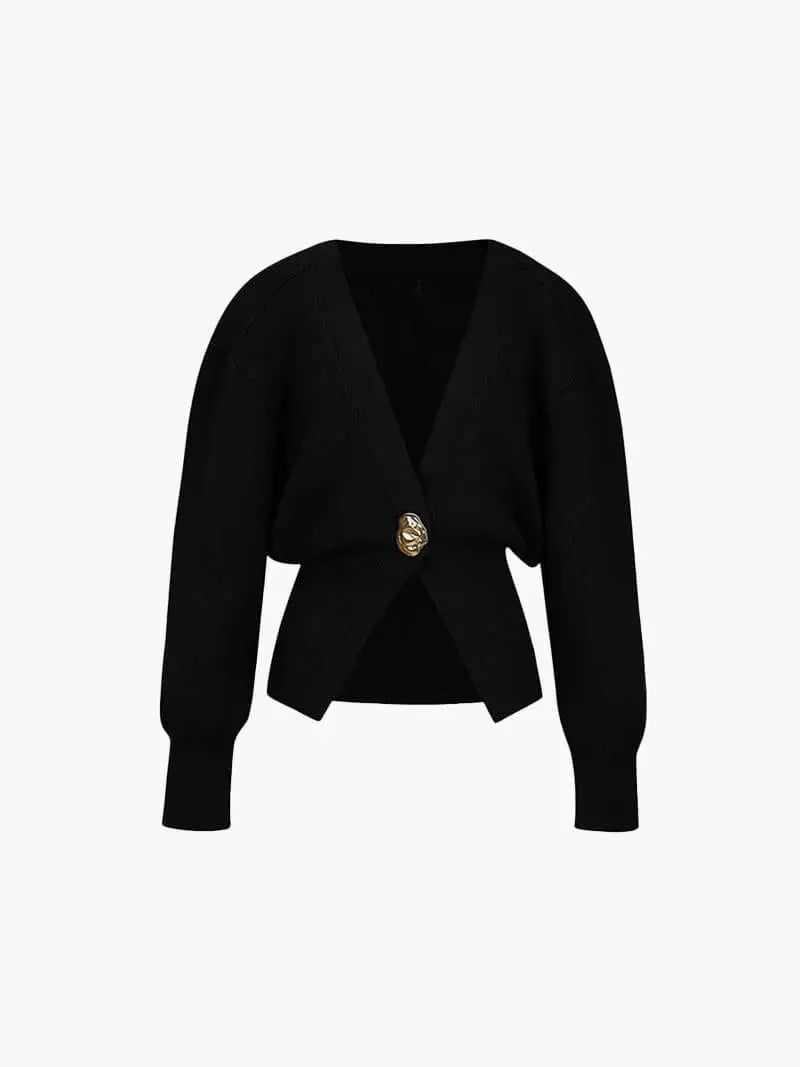 Women's Fitted Knit Cardigan with Statement Button