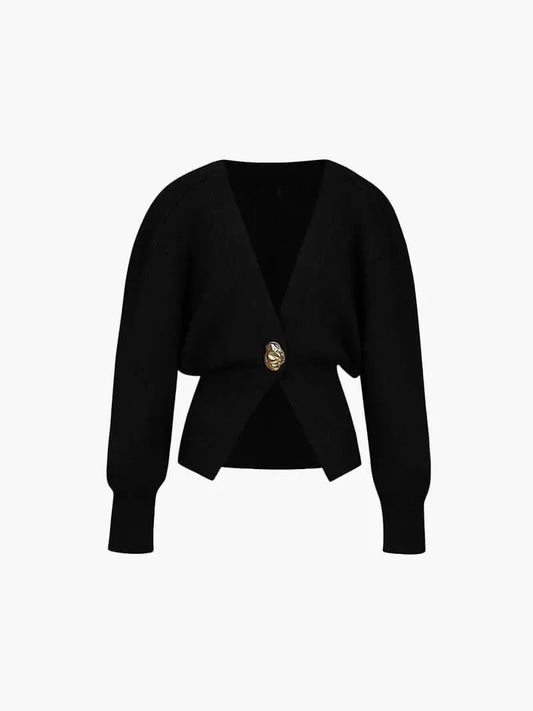 Women's Fitted Knit Cardigan with Statement Button