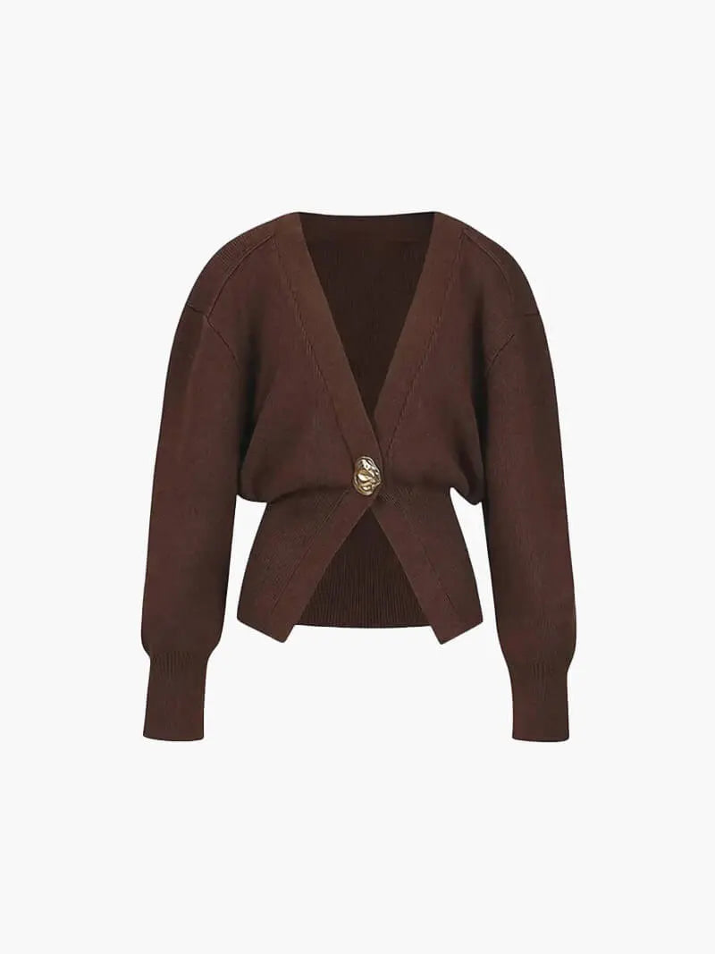 Women's Fitted Knit Cardigan with Statement Button