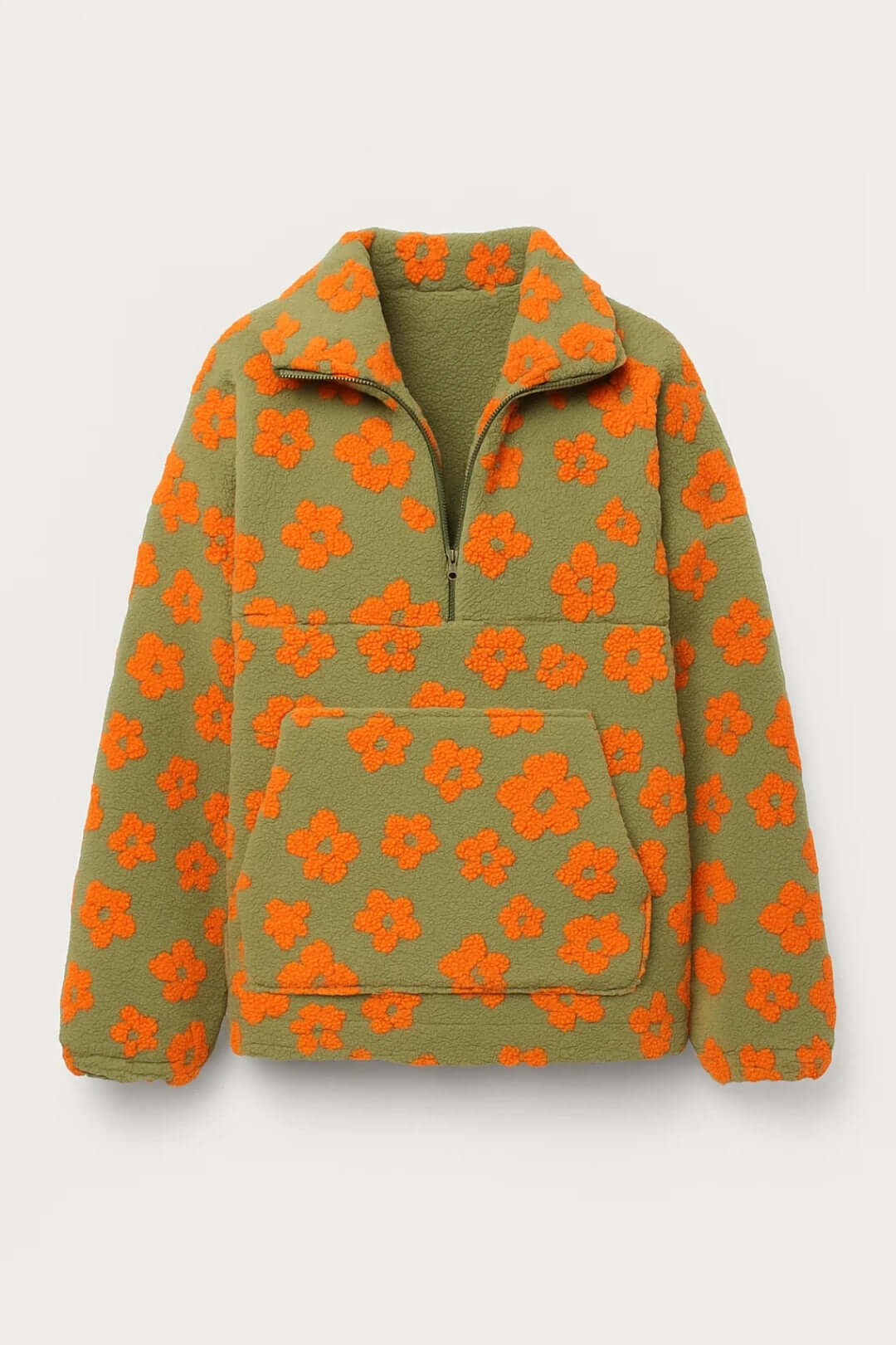Dahlia | Women's Floral Half-Zip Kangaroo Pocket Knitted Jumper