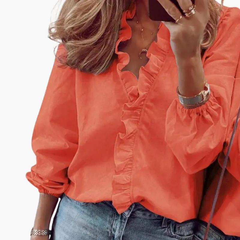 Elowen | Women's Ruffle Front V-Neck Blouse