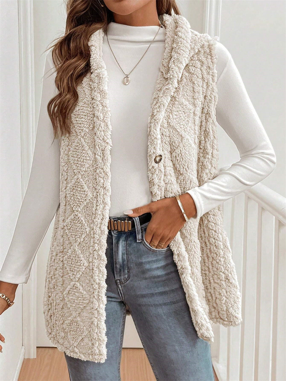 Tamsin | Women's Faux Fur Borg Button-Front Gilet
