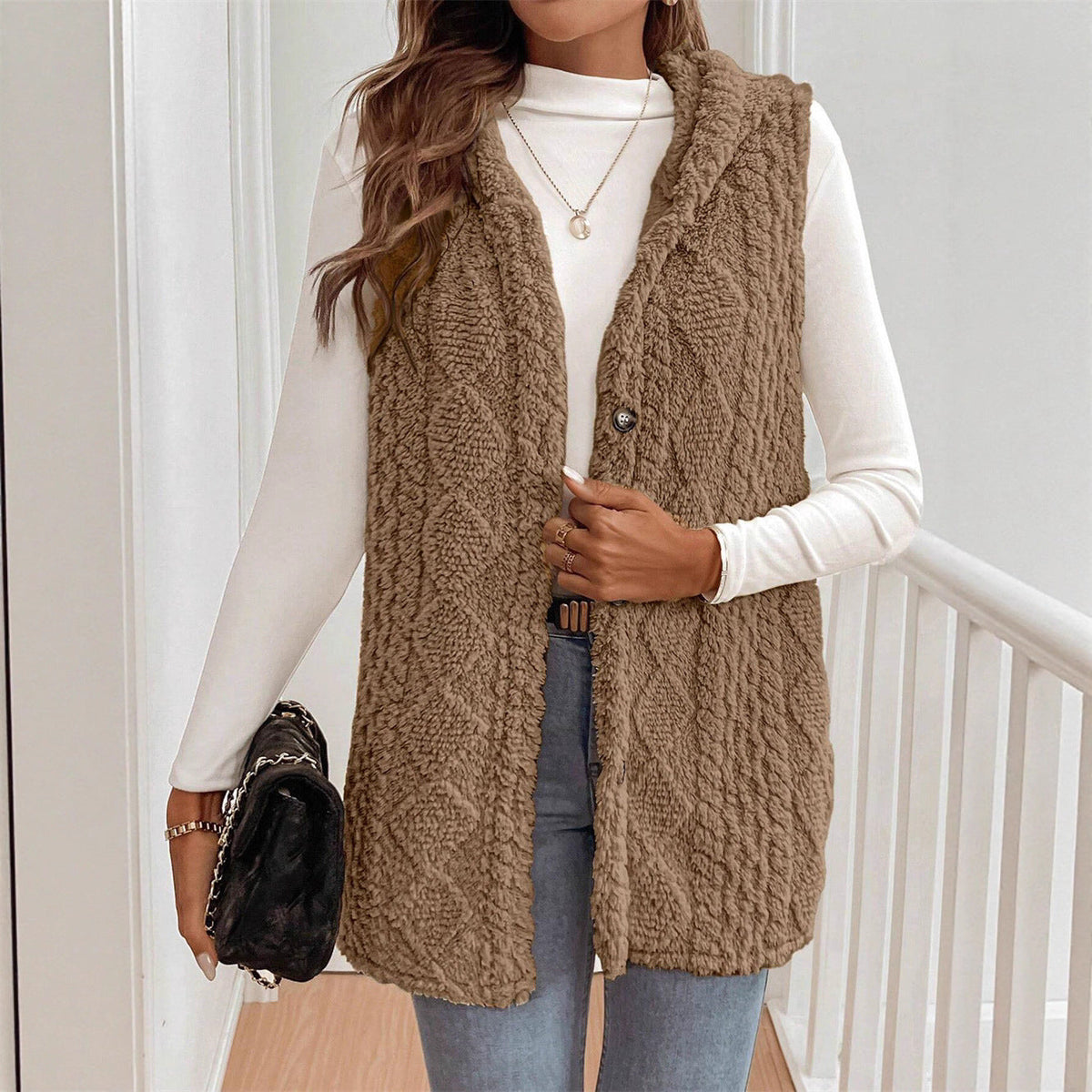 Tamsin | Women's Faux Fur Borg Button-Front Gilet