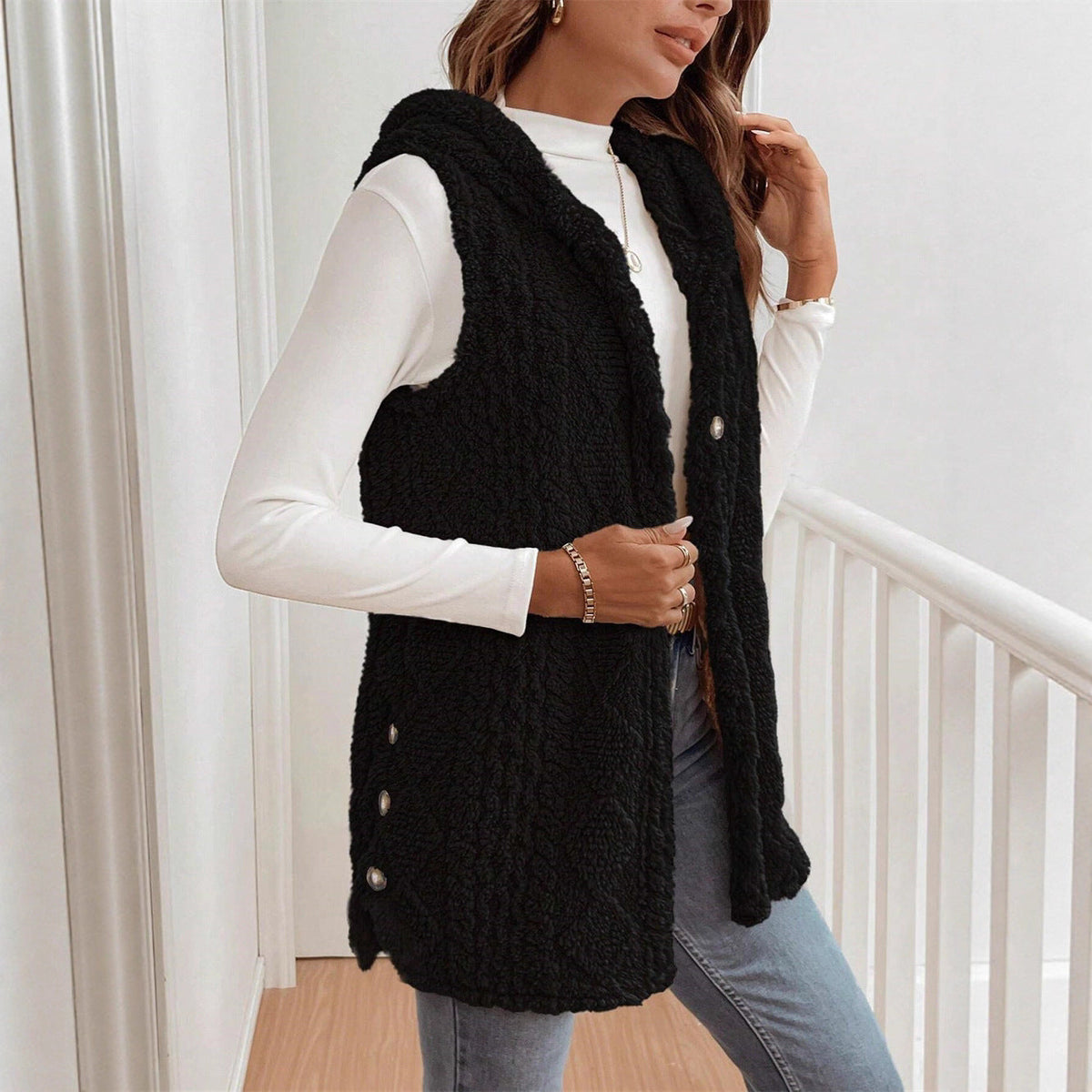 Tamsin | Women's Faux Fur Borg Button-Front Gilet