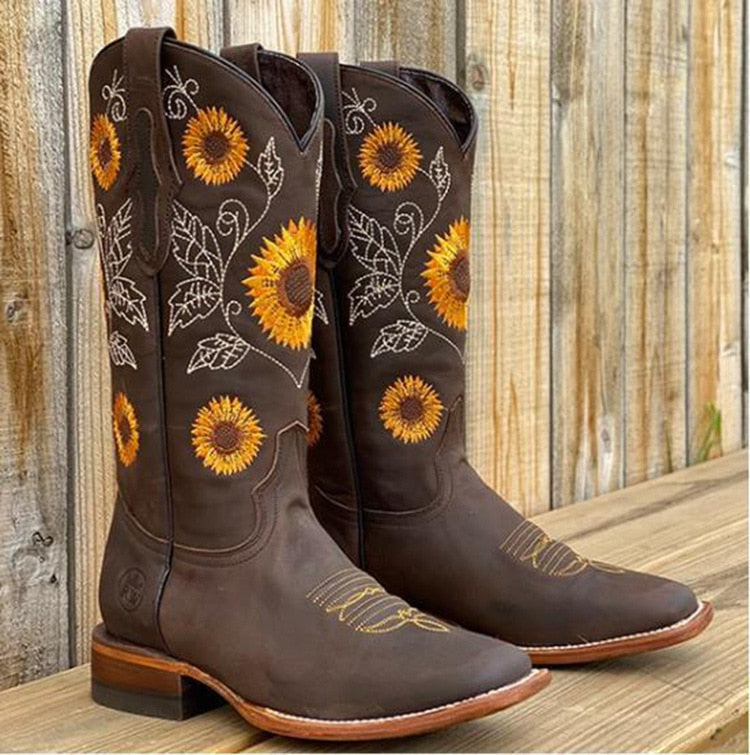 Women's Embroidered Leather Boho Mid-Calf Boots