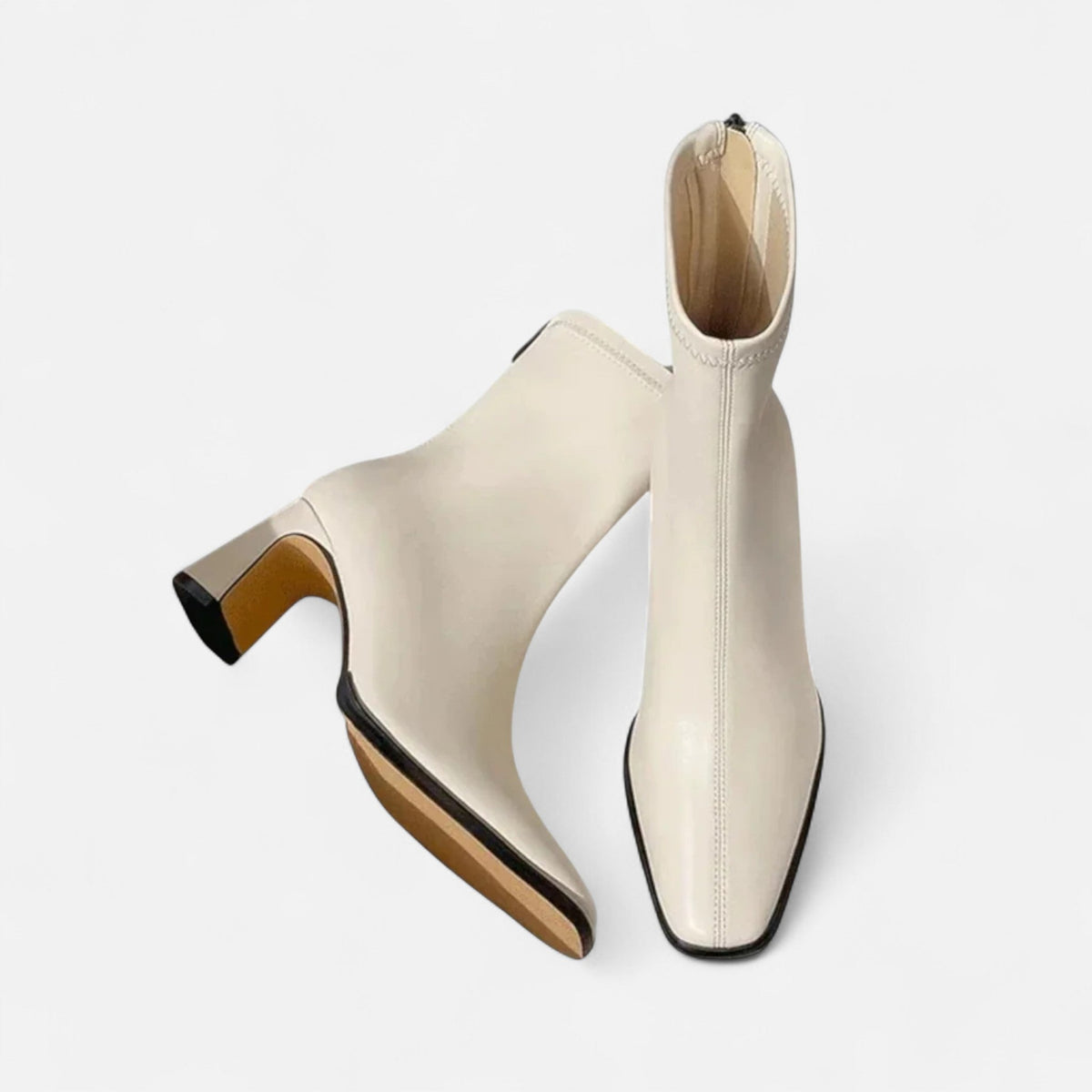 Women's Leather Square-Toe Mid-Heel Ankle Boots